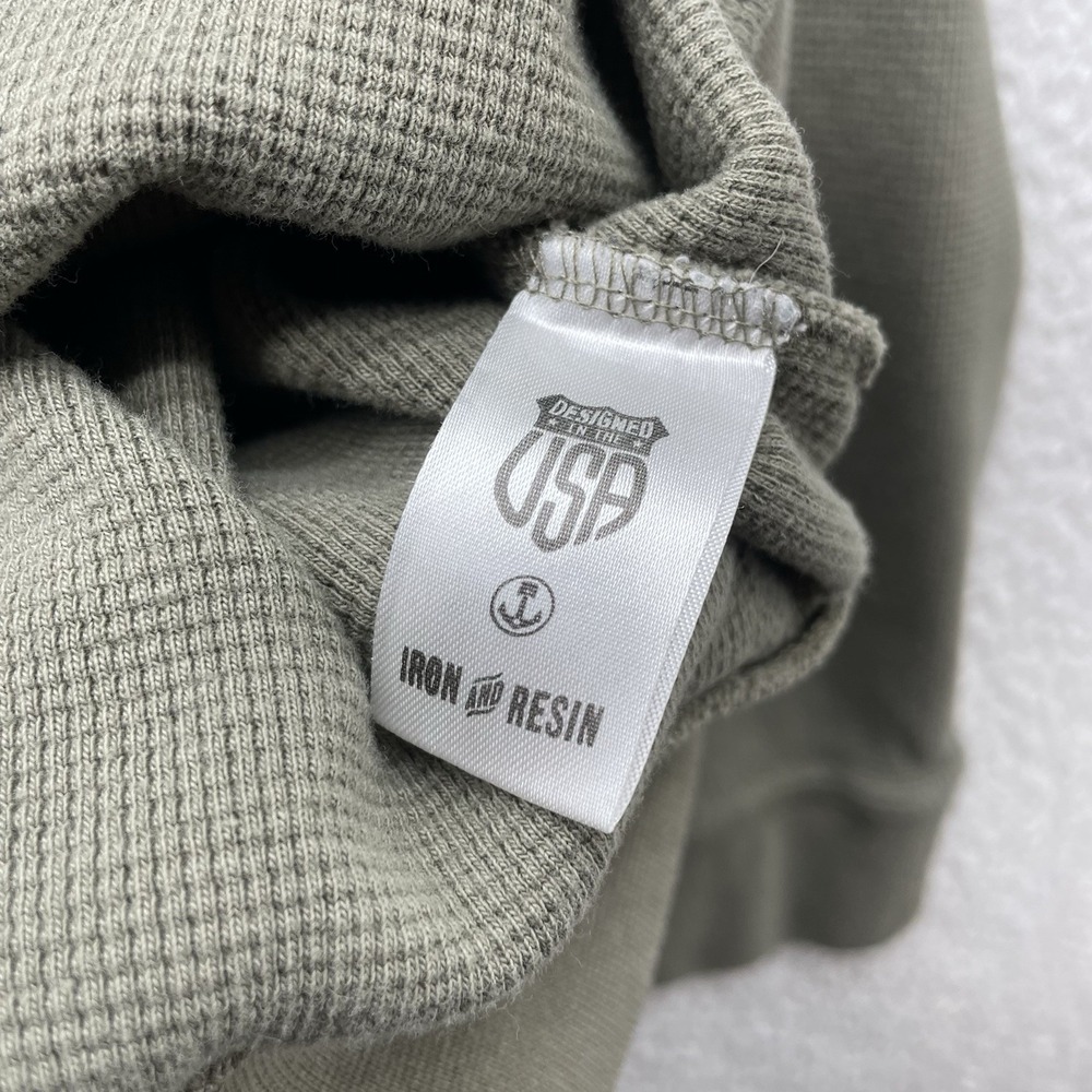 Iron And Resin Sweater Mens XL X-Large Army Green Waffle Knit Thermal Pullover - Picture 9 of 10